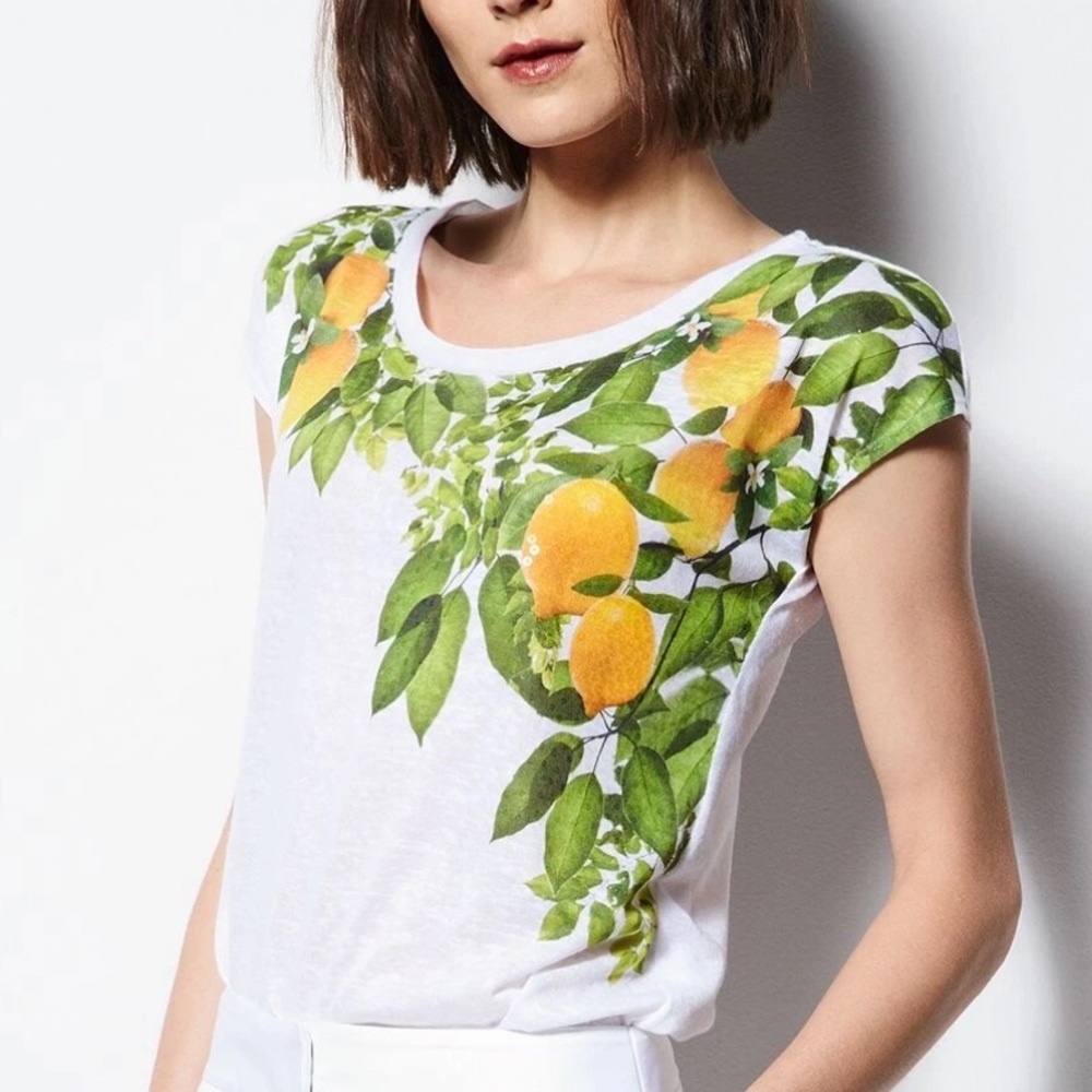 Milly for Design Nation “Limone Di Capri” Short Sleeve Top with Sequin Accent